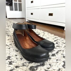 Clarks Black Ankle Strap Wedges